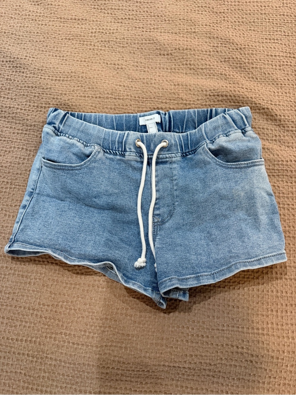 Forever 21 Light Blue Denim-Style Drawstring Shorts